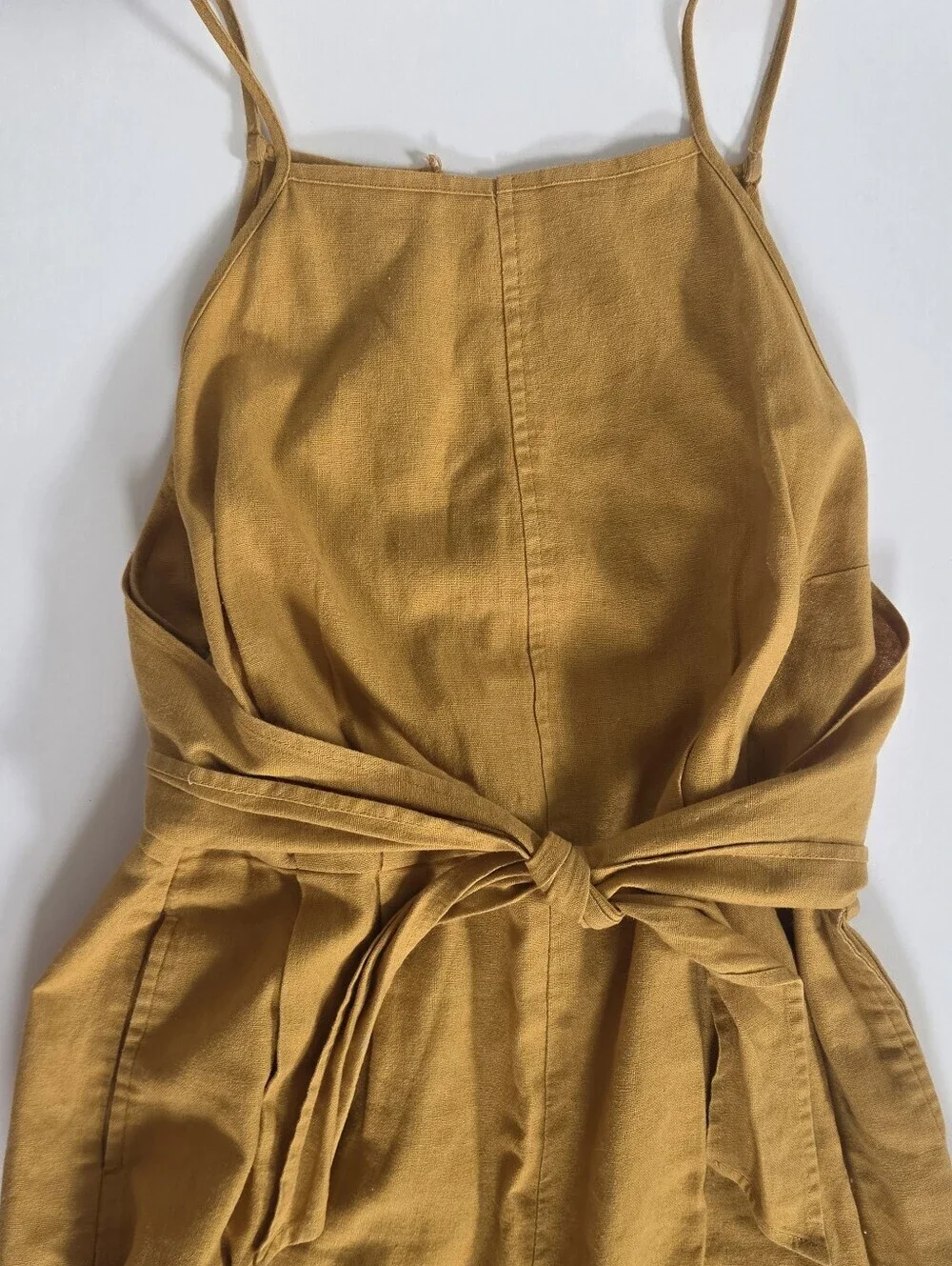 Greylin Linen Cotton Jumpsuit Tie Waist Wide Leg Mustard Anthropologie sz S